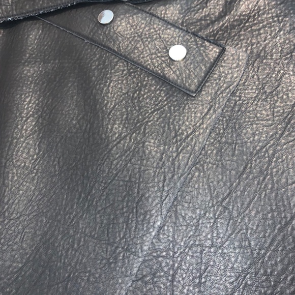 Zara, S belted, faux-leather, A-line, black, mini skirt. - Picture 2 of 10